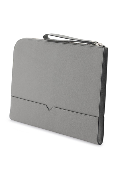 Shop Valextra Leather Document Holder In Grey
