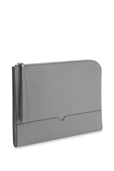 Shop Valextra Leather Document Holder In Grey