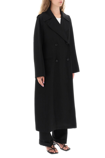 Shop Totême Double-breasted Trench Coat In Gabardine In Black