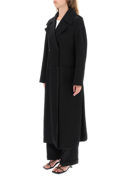 Shop Totême Double-breasted Trench Coat In Gabardine In Black