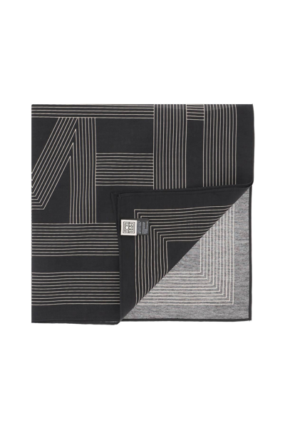 Shop Totême Silk Scarf With Striped Monogram In Black