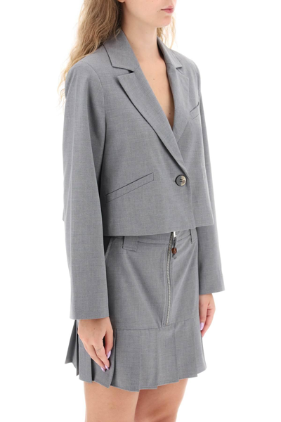 Shop Ganni Cropped Single-breasted Jacket In Grey