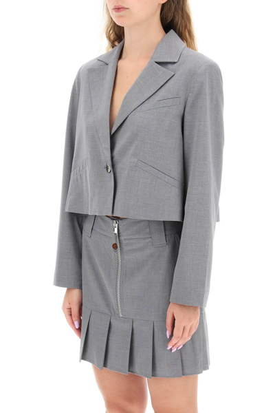 Shop Ganni Cropped Single-breasted Jacket In Grey