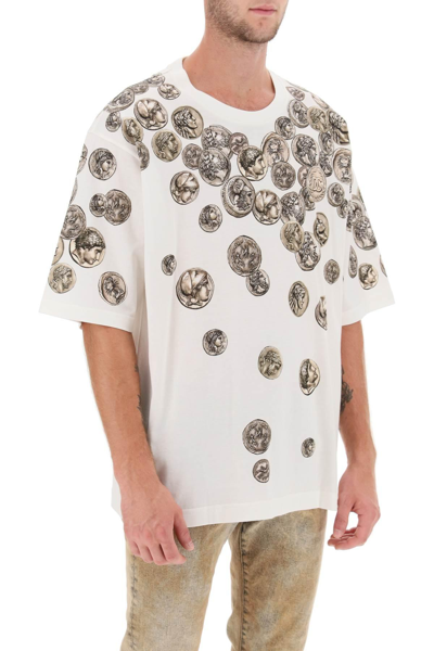 Shop Dolce & Gabbana Coins Print Oversized T-shirt In White