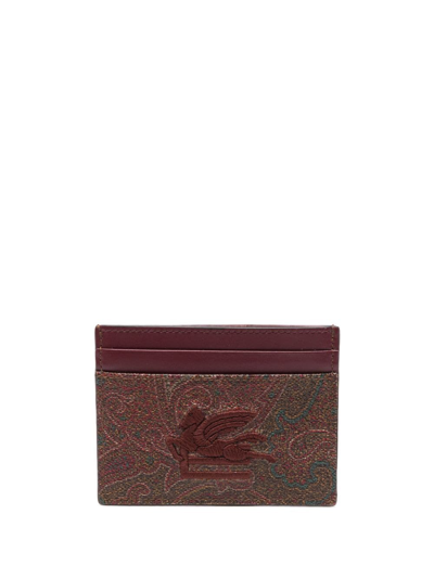 Shop Etro Paisley Embroidered Logo Card Case In Brown