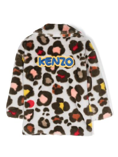 Shop Kenzo Logo-embroidered Faux-fur Coat In Grey