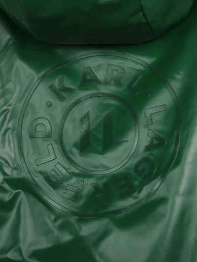 Shop Karl Lagerfeld Logo-print Reversible Hooded Coat In Green