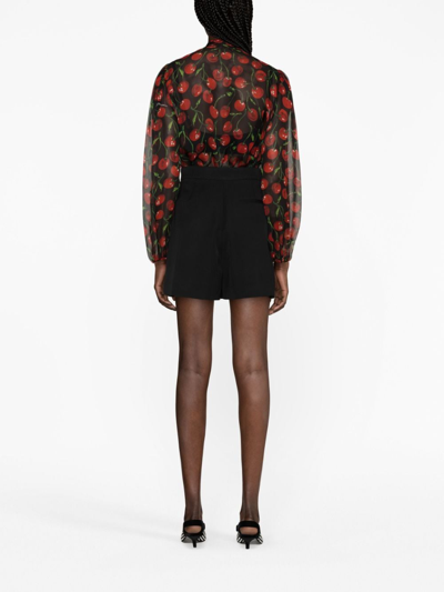 Dolce & Gabbana Cherry Chiffon Blouse With With Tie Neck In Black