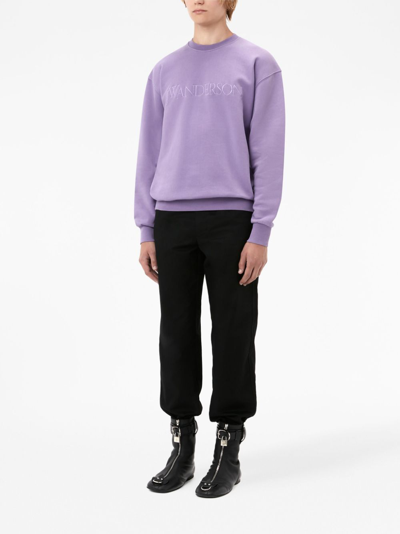 Shop Jw Anderson Logo-embroidered Cotton Sweatshirt In Purple