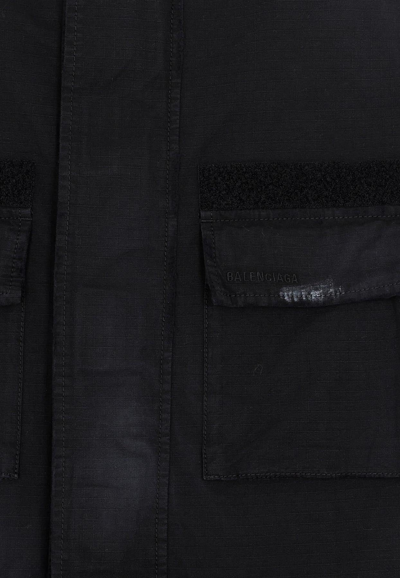 Shop Balenciaga Distressed Double Front Parka In Black