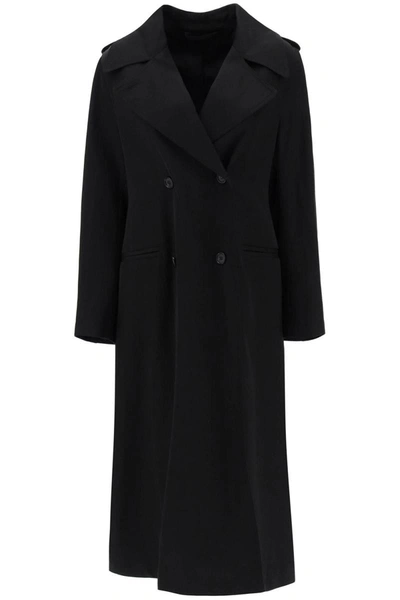 Shop Totême Toteme Double-breasted Trench Coat In Gabardine In Black