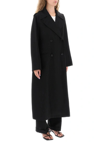 Shop Totême Toteme Double-breasted Trench Coat In Gabardine In Black