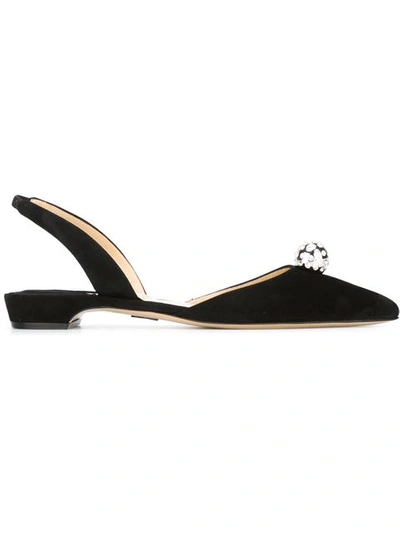 Paul Andrew Jewel Embellished Suede Point-toe Flats In Black