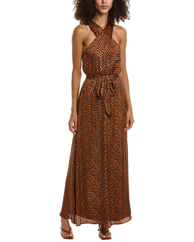 Shop Anne Klein Satin Twist Neck Maxi Dress In Brown