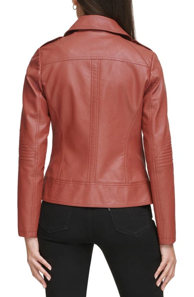 Shop Guess Faux Leather Asymmetrical Moto Jacket In Brick