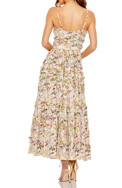 Shop Mac Duggal Floral Ruffle Tiered Dress In Ivory Multi