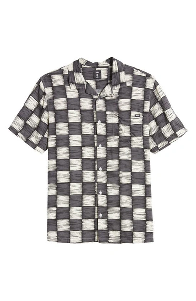 Shop Vans Moore Checkerboard Short Sleeve Button-up Camp Shirt In Asphalt/ Antique White