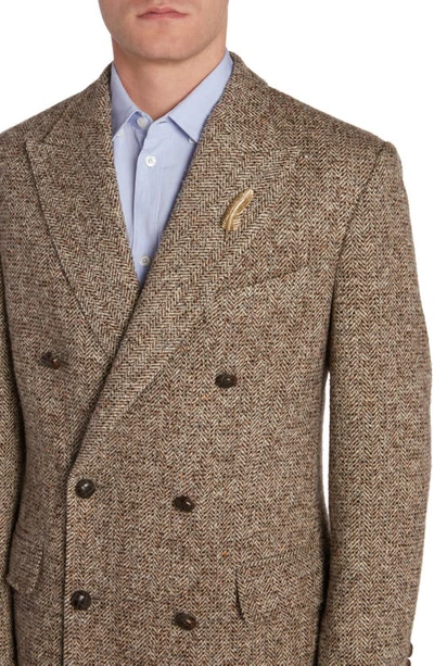 Shop Golden Goose Journey Herringbone Wool Double Breasted Sport Coat In Beige/ Brown/ Bluette