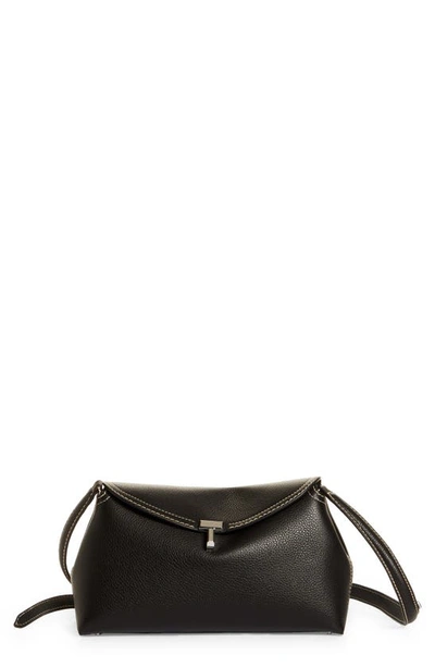 Shop Totême T-lock Leather Clutch In Black Grain