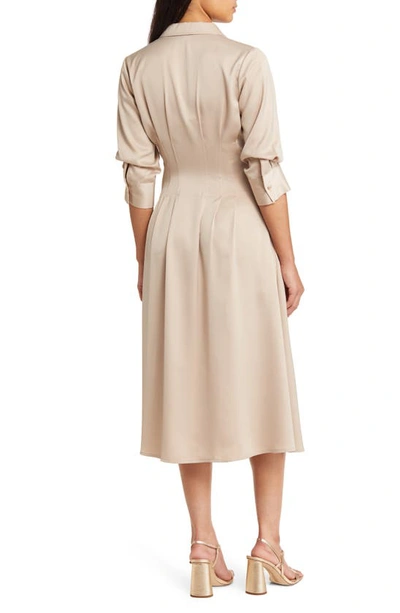 Shop Zoe And Claire Pleat Midi Shirtdress In Taupe