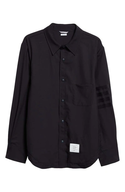 Shop Thom Browne Four-bar Slim Fit Wool Shirt In Dark Blue