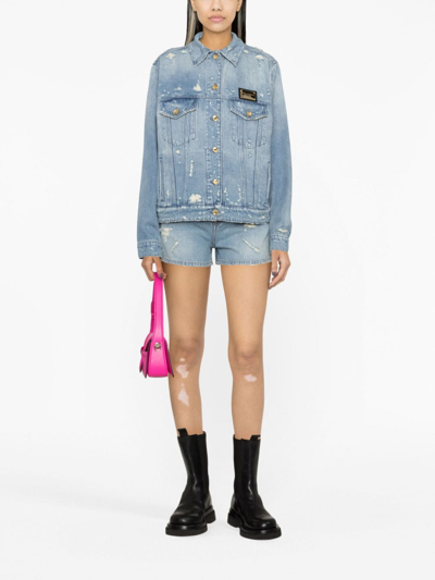 Dolce & Gabbana Logo-plaque Stonewashed Denim Jacket In Blue