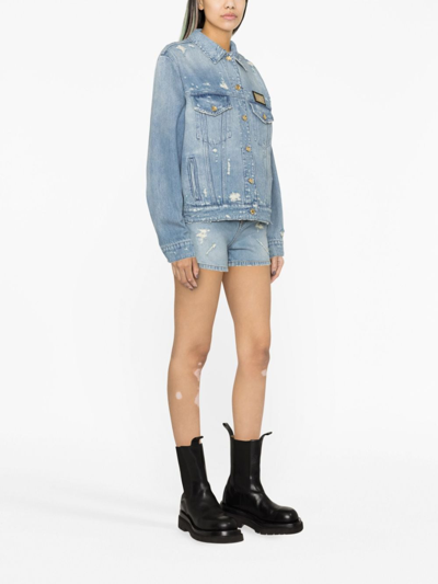 Dolce & Gabbana Logo-plaque Stonewashed Denim Jacket In Blue