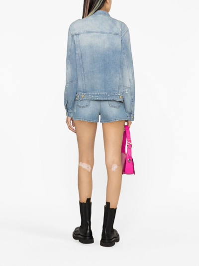 Dolce & Gabbana Logo-plaque Stonewashed Denim Jacket In Blue