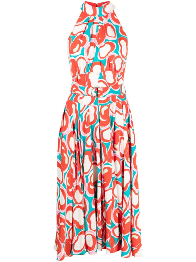 Diane Von Furstenberg Nicola Belted Pleated Printed Crepe Midi Dress In Red