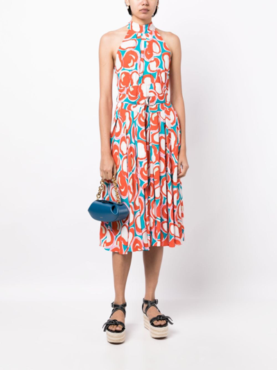 Diane Von Furstenberg Nicola Belted Pleated Printed Crepe Midi Dress In Red
