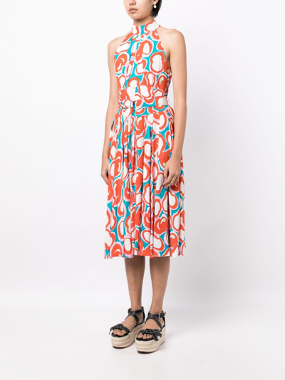 Diane Von Furstenberg Nicola Belted Pleated Printed Crepe Midi Dress In Red