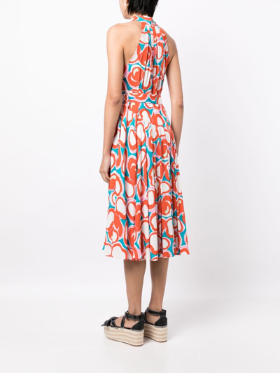 Diane Von Furstenberg Nicola Belted Pleated Printed Crepe Midi Dress In Red