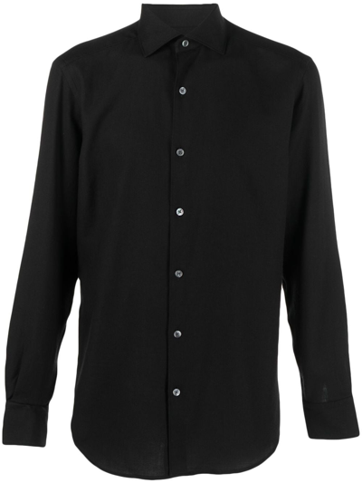 Shop Zegna Spread-collar Cotton-cashmere Shirt In Black