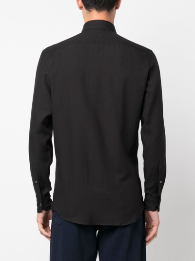 Zegna Cashco Spread-collar Cotton-blend Twill Shirt In Black