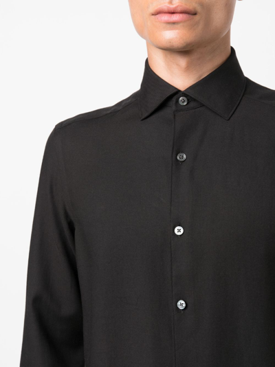 Zegna Cashco Spread-collar Cotton-blend Twill Shirt In Black