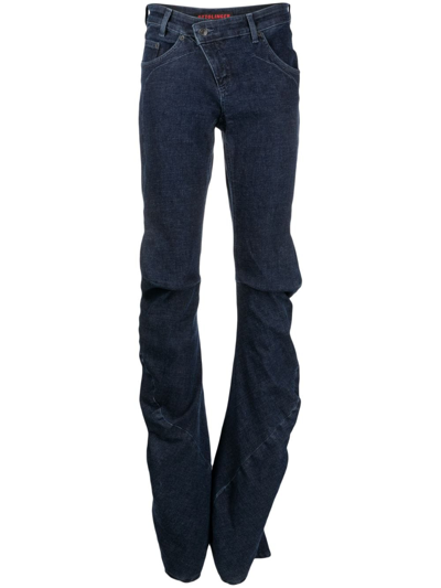 Shop Ottolinger Asymmetric Draped Jeans In Blue