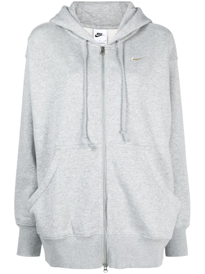 Shop Nike Phoenix Logo-embroidered Zip-up Hoodie In Grey