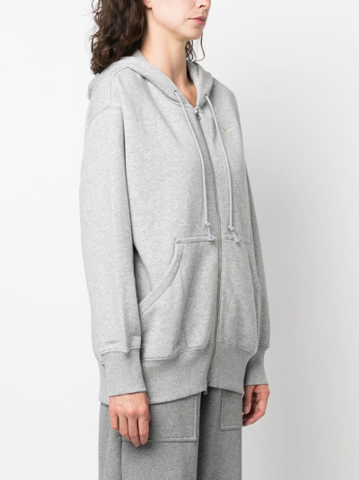 Shop Nike Phoenix Logo-embroidered Zip-up Hoodie In Grey