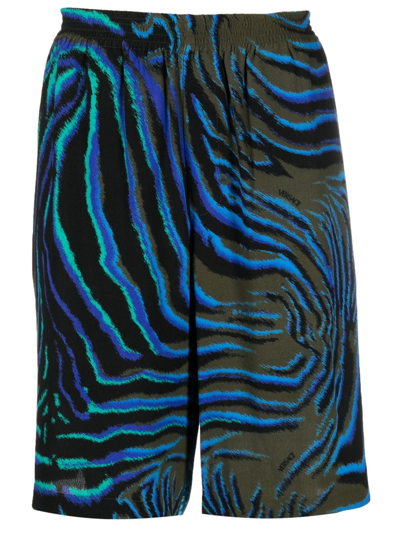 Shop Versace Elasticated-waist Printed Shorts In Blue