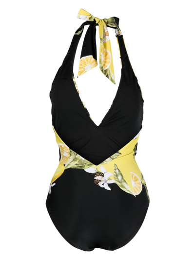 Shop Ted Baker Tabeth V-neck Floral Print Swimsuit In Black