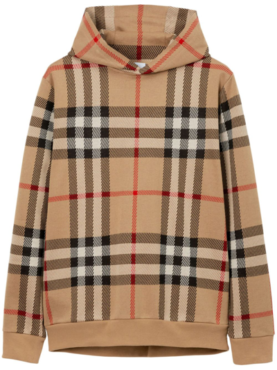 Shop Burberry Check-print Jacquard Hoodie In Neutrals