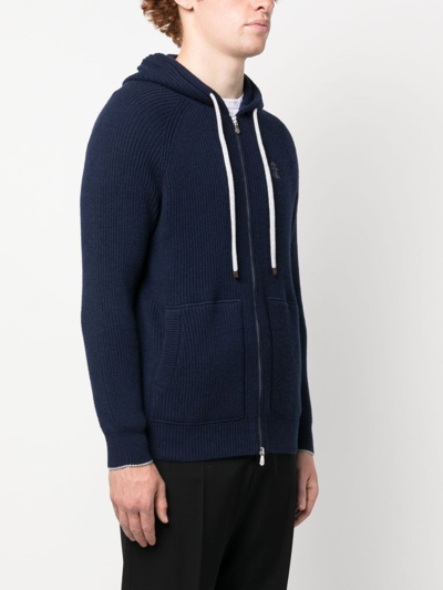Brunello Cucinelli Logo-embroidered Zip-up Hoodie In Blue