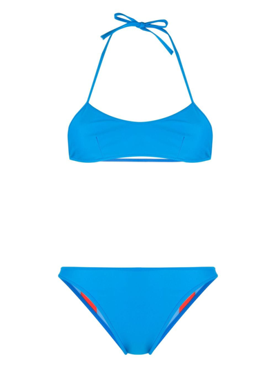 Shop Sunnei Reversible Striped Bikini Set In Blue