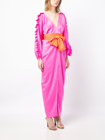 Shop Cynthia Rowley Dolman Ruffle-trim Belted Maxi Dress In Pink