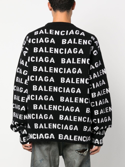 Shop Balenciaga Intarsia-knit Logo Jumper In Black