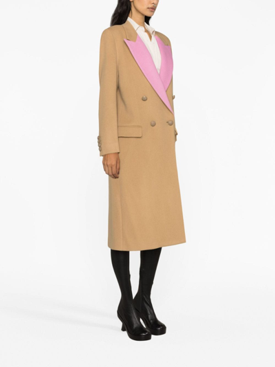 Shop Msgm Contrasting-lapel Double-breasted Coat In Neutrals