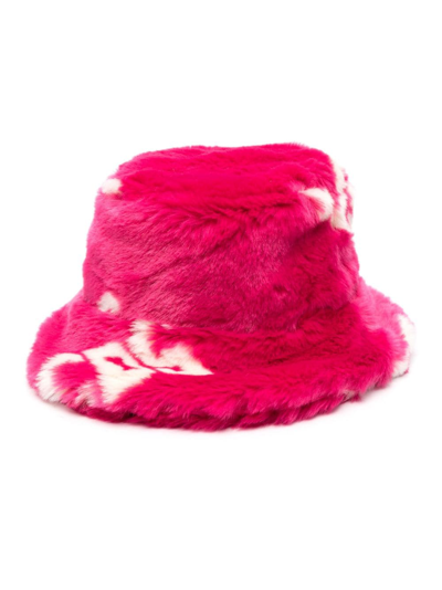 Shop Gcds Faux-fur Bucket Hat In Pink