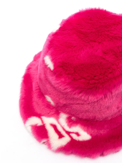 Shop Gcds Faux-fur Bucket Hat In Pink
