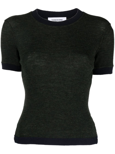 Shop Thom Browne Contrasting-trim Wool T-shirt In Green