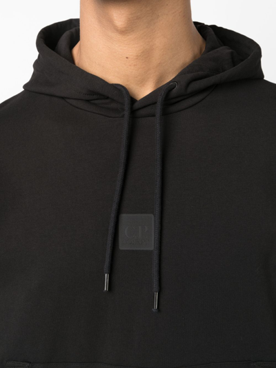 Shop C.p. Company Logo-patch Stretch-cotton Hoodie In Black